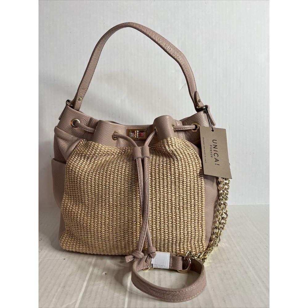 NWT Unica firenze italian leather straw purse Nude  style G13